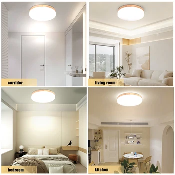 Светодиодный потолочный светильник для гостиной, спальни, потолочные светильники с имитацией древесины, круглые светильники для освещения комнат в спальне, декор - Изображение 2  